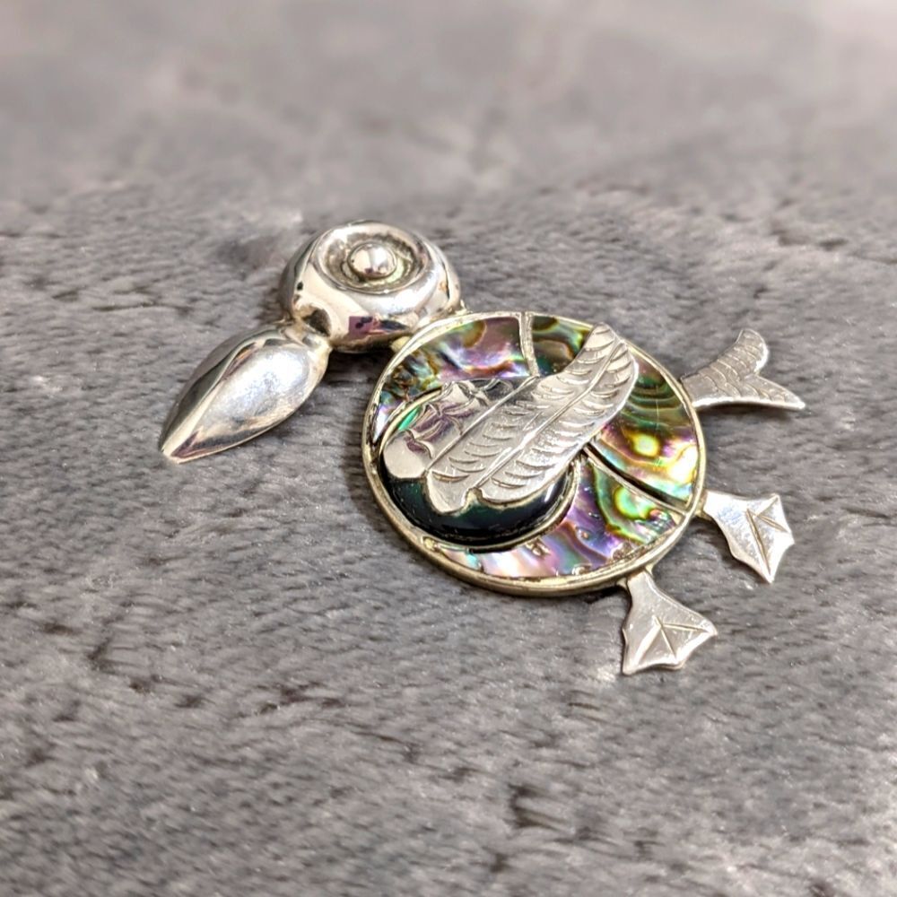 Vintage /Rare Mexico Sterling Silver & Abalone Whimsical Toucan Brooche - Picture 5 of 10